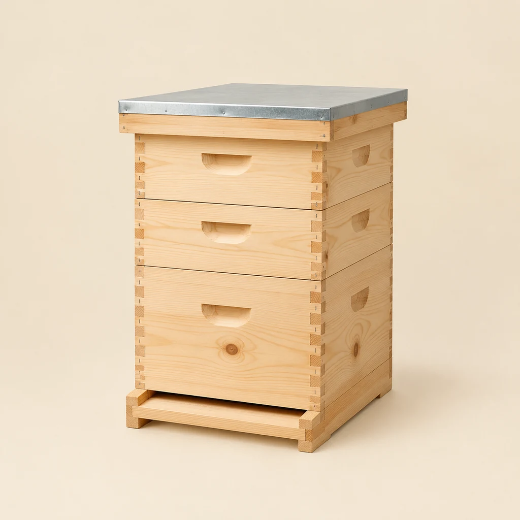 Pine Langstroth beehive with deep brood box and two supers
